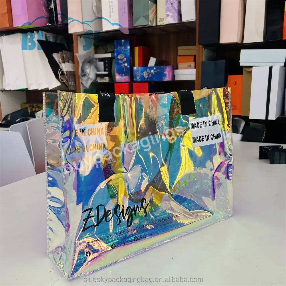 Cool Dazzling Flash Mass Production Color Tote Bags Large Size Printing Personalized Logo Pvc Holographic Bags