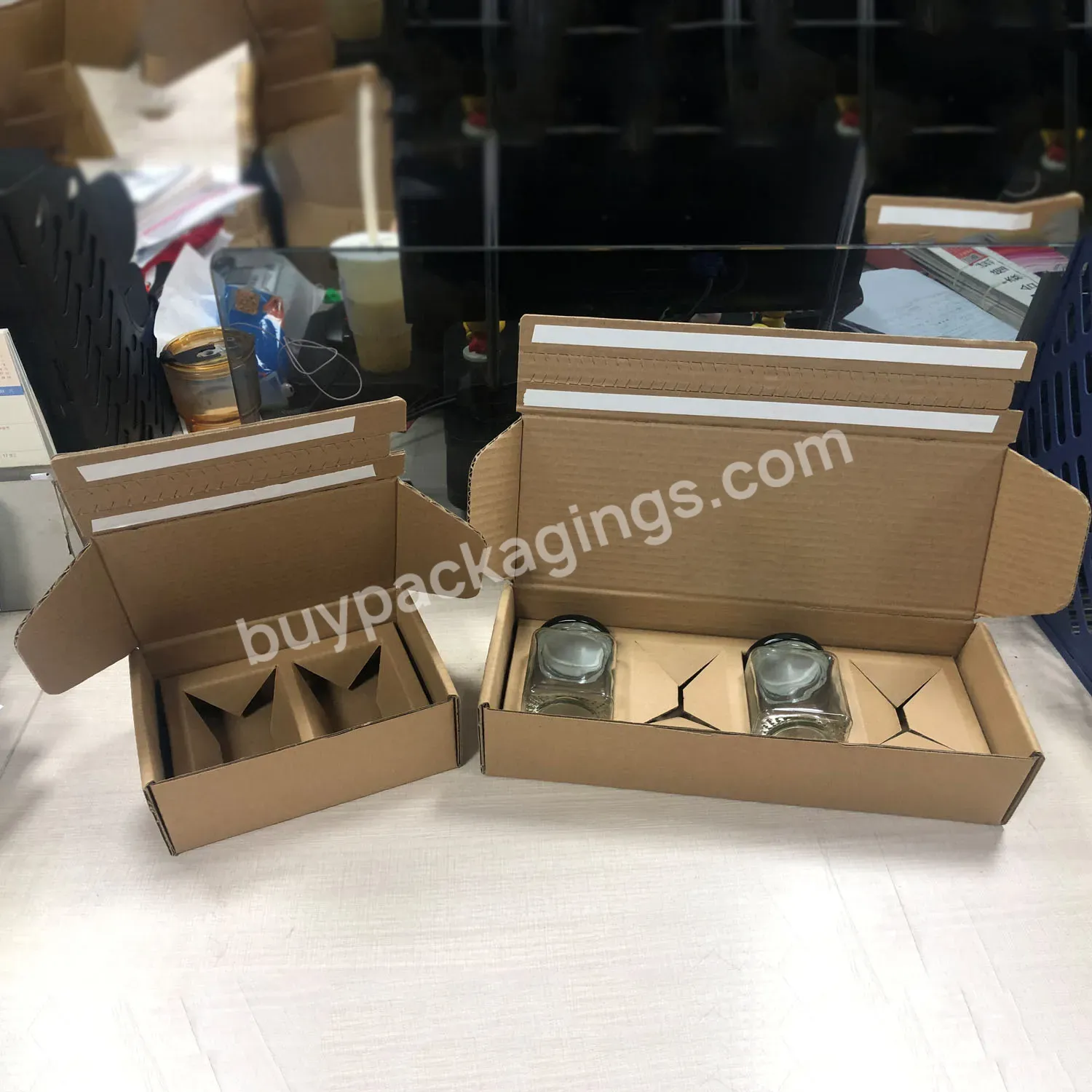 Corrugated Adhesive Tear Strip Mailer Honey Jar Packaging Box Custom Logo Kraft Paper Zipper Open Mailing Box