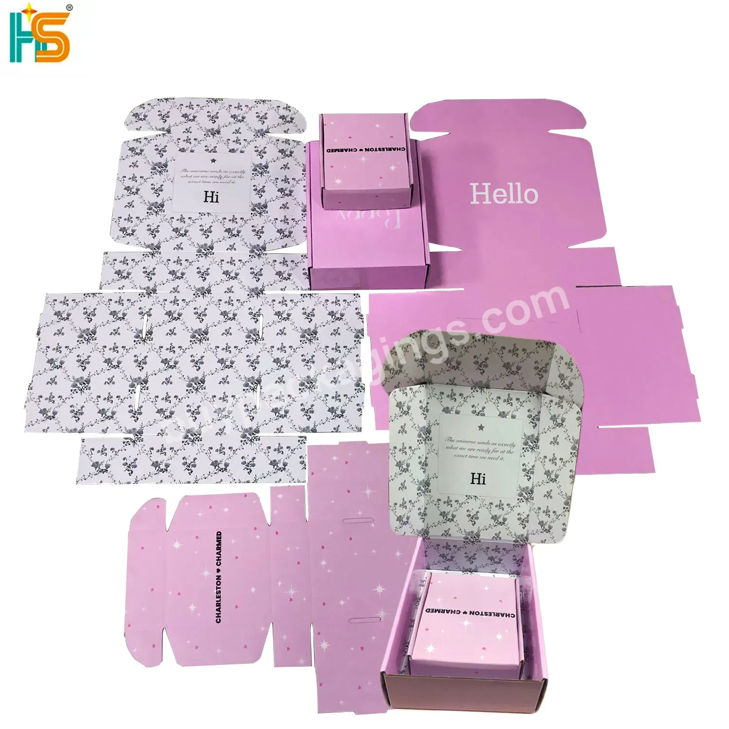 Corrugated Mailer Box Custom Printed Logo Small Pink Shipping Packaging Boxes For Small Business