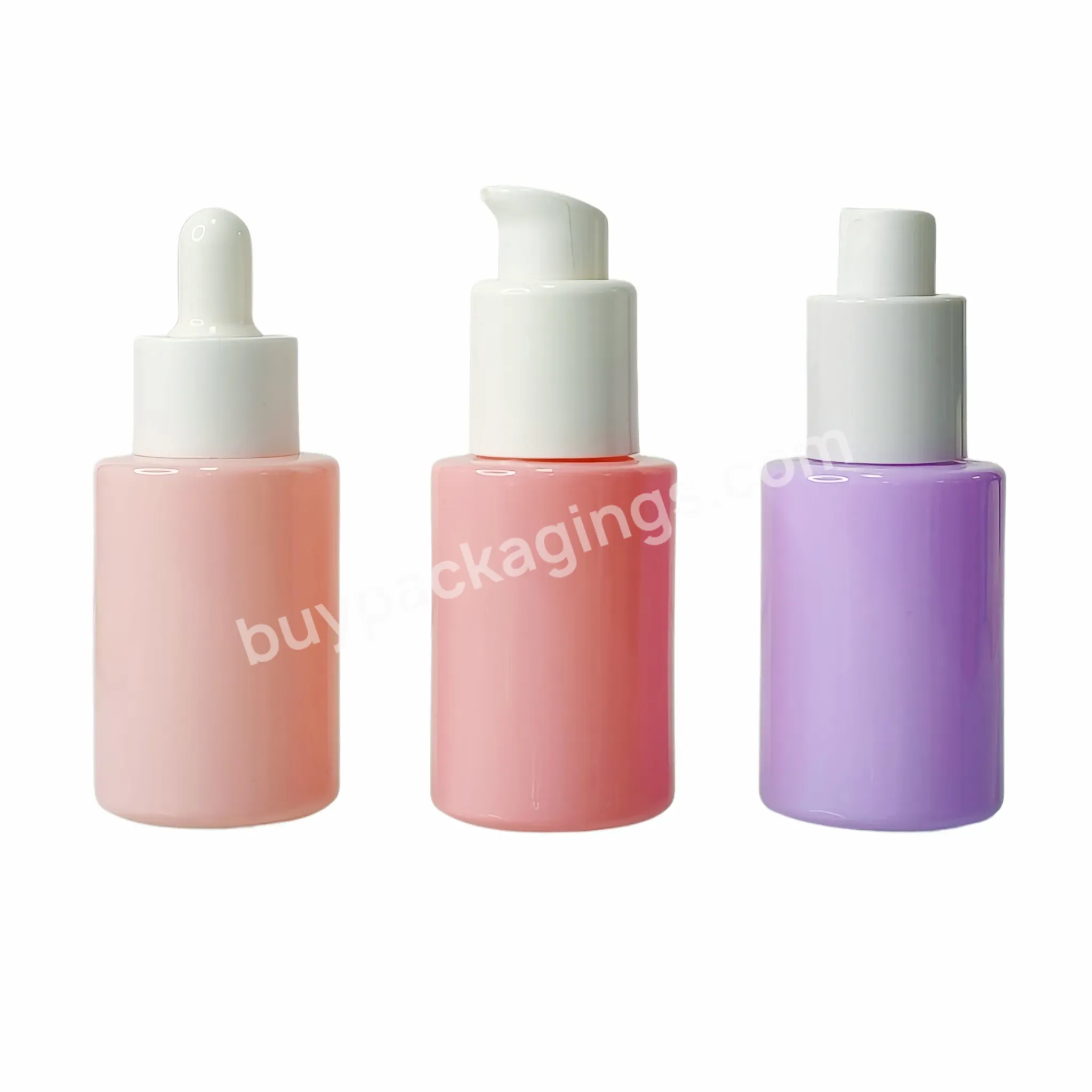 Cosmetic 30ml Glass Dropper Bottle Packaging Luxury Essential Face Serum Oil Dropper Bottle Macaron Flat Shoulder Bottle