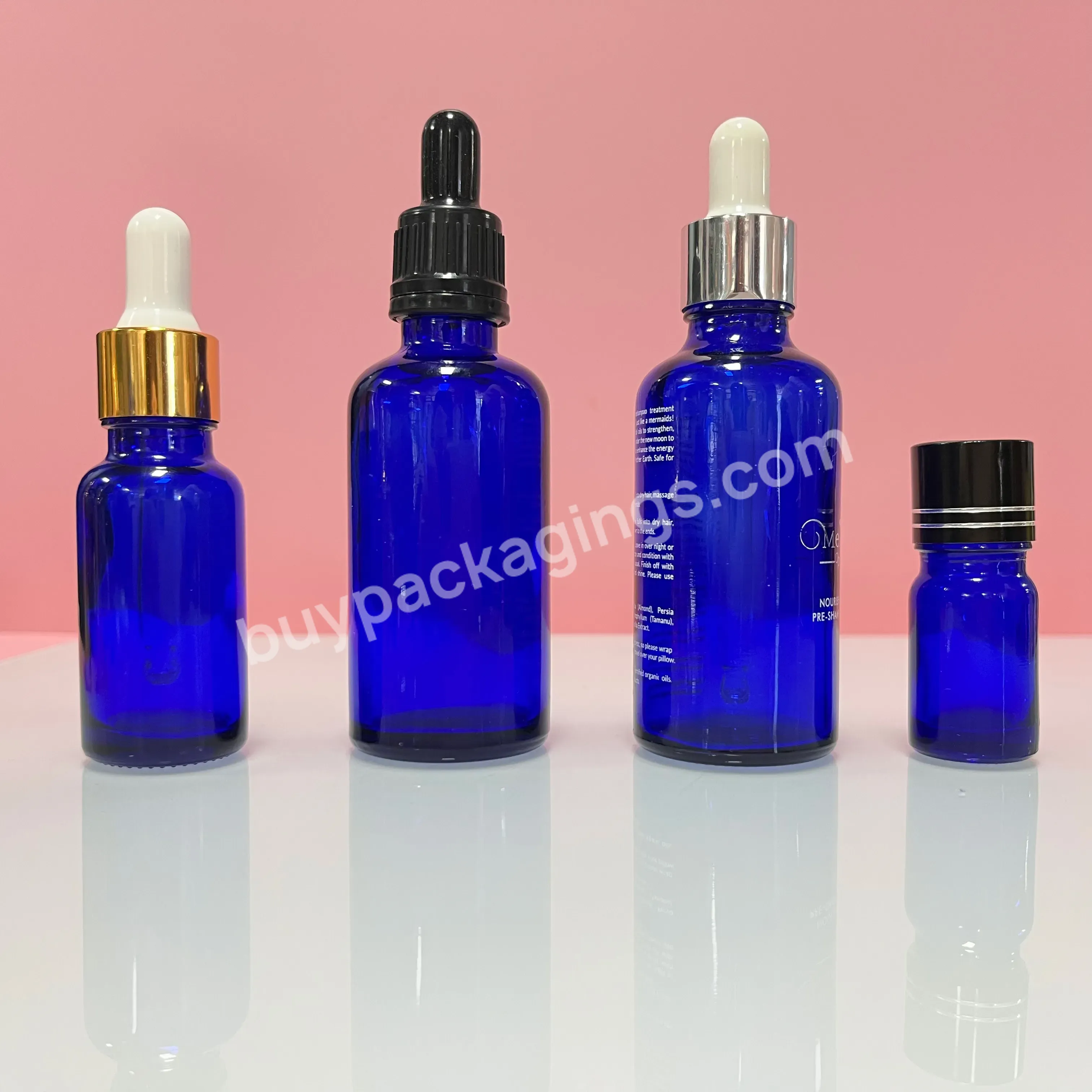 Cosmetic 5ml 10ml 15ml 20ml 30ml 50ml 100ml Clear Blue Facial Essence Oil Glass Dropper Bottle With Black Childproof Lid