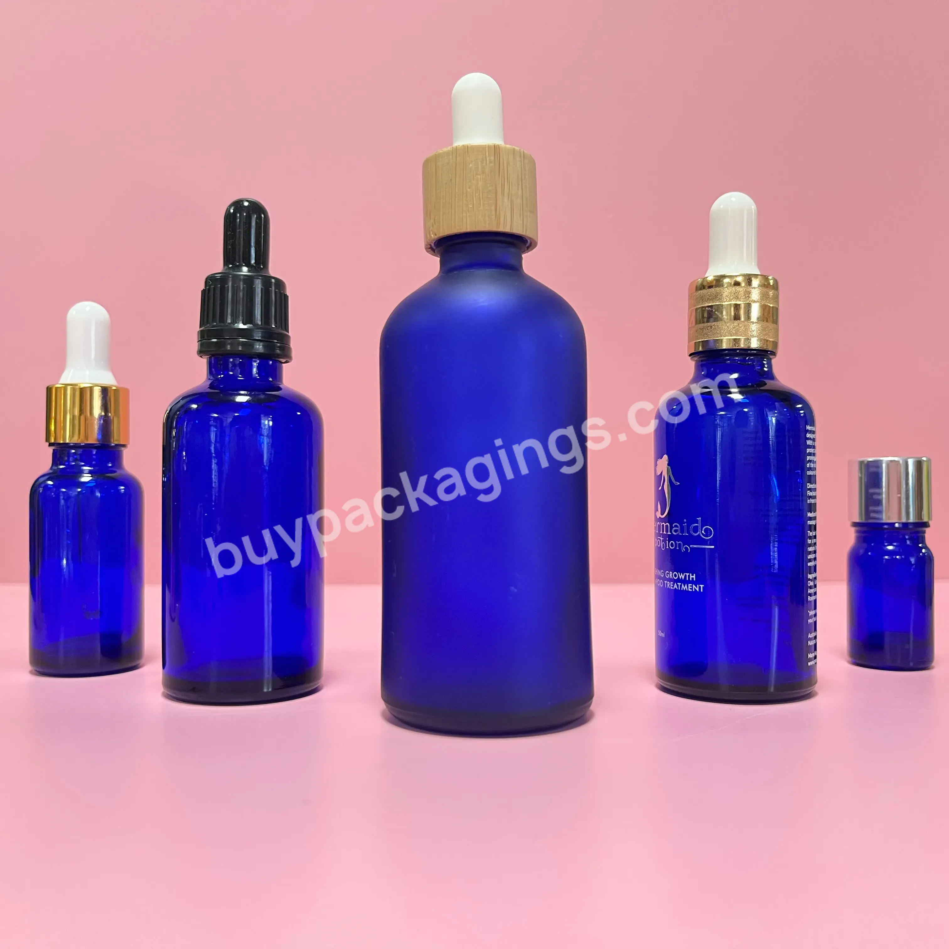 Cosmetic 5ml 10ml 15ml 20ml 30ml 50ml 100ml Clear Blue Facial Essence Oil Glass Dropper Bottle With Black Childproof Lid