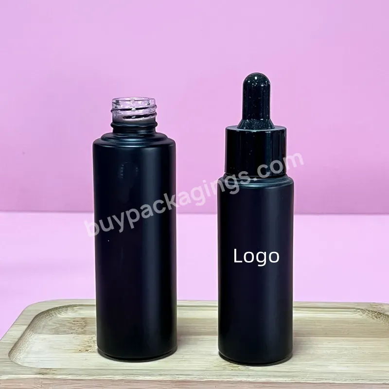 Cosmetic Bottled Essential Oil Packaging Matte Black Luxury Thick Hair Oil Serum Dropper Bottle 30ml For Essential Oil