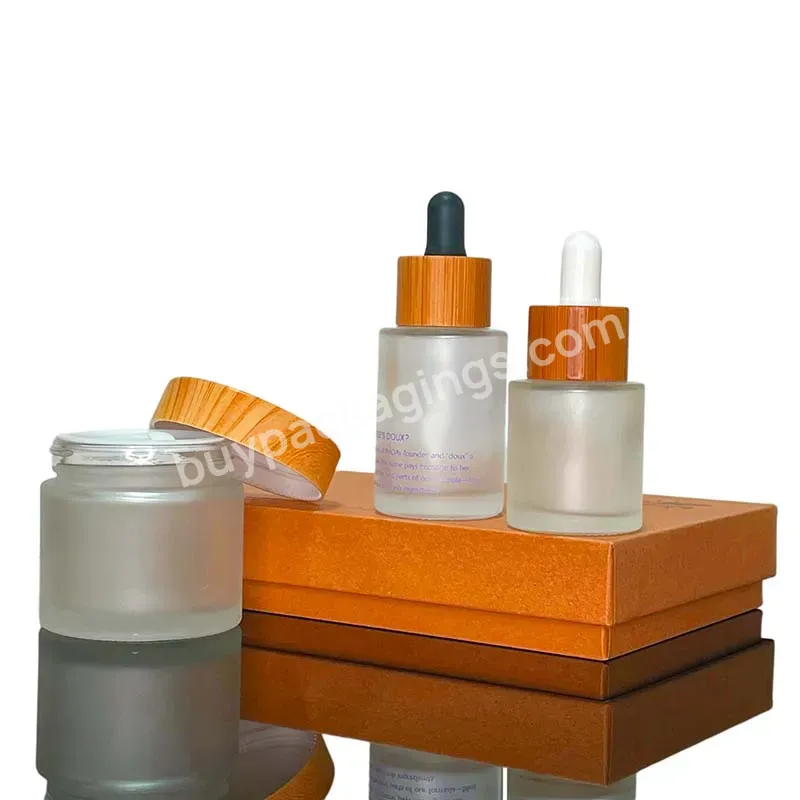 Cosmetic Bottles Packaging Series Matte Clear Glass Bottle And Jar With Bamboo Pump/lid/dropper/spray Pump Bottle