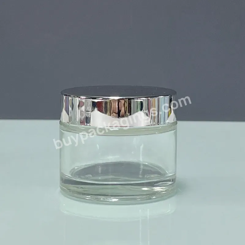 Cosmetic Container 50g New Product Natural Clear Glass Body Butter 50ml Cosmetic Cream Jar With Silver Lid