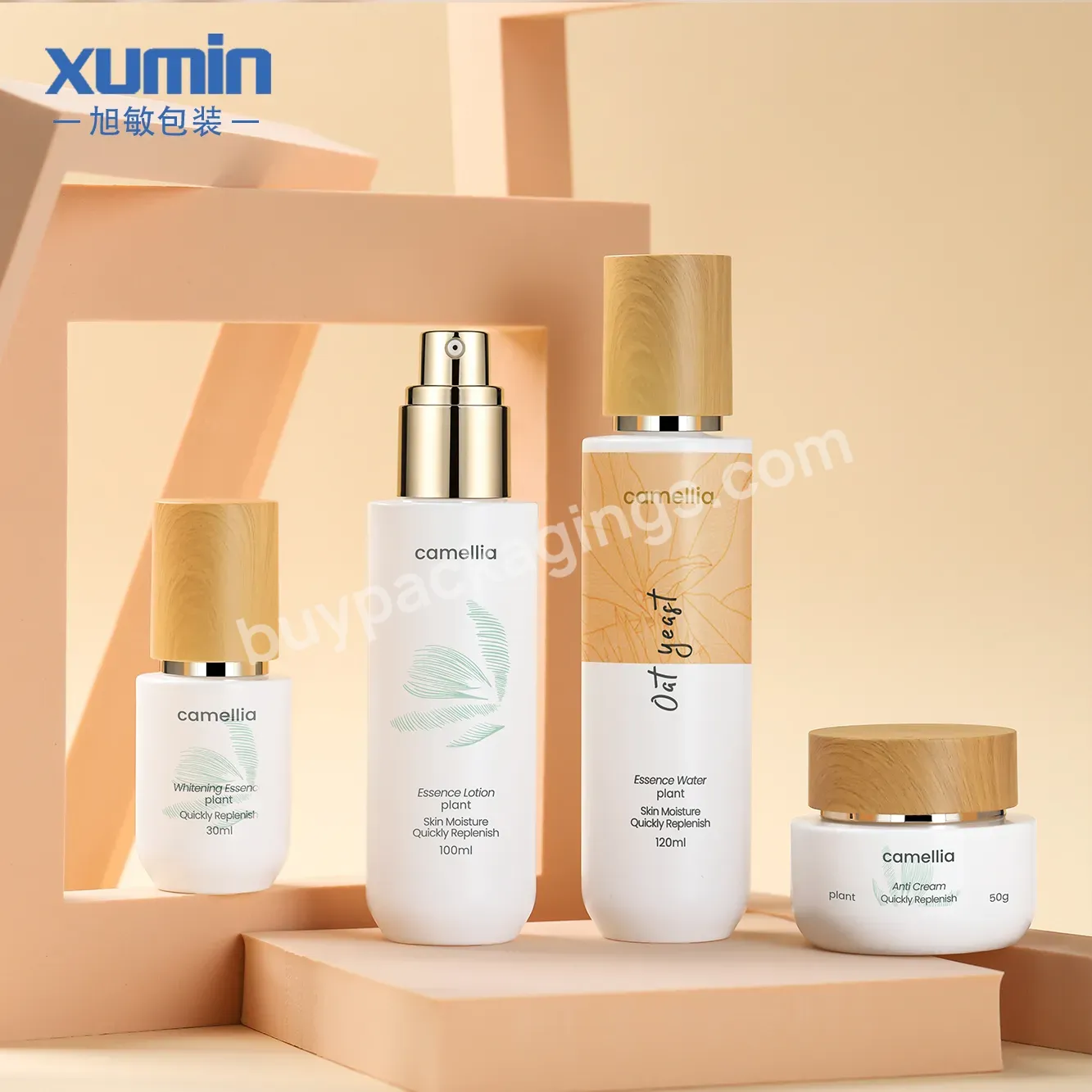 Cosmetic Creams Packaging Bamboo Cap Glass Bottle 30ml 100ml 120ml Glass Lotion Pump Bottle 50g Glass Jar With Bamboo Lid