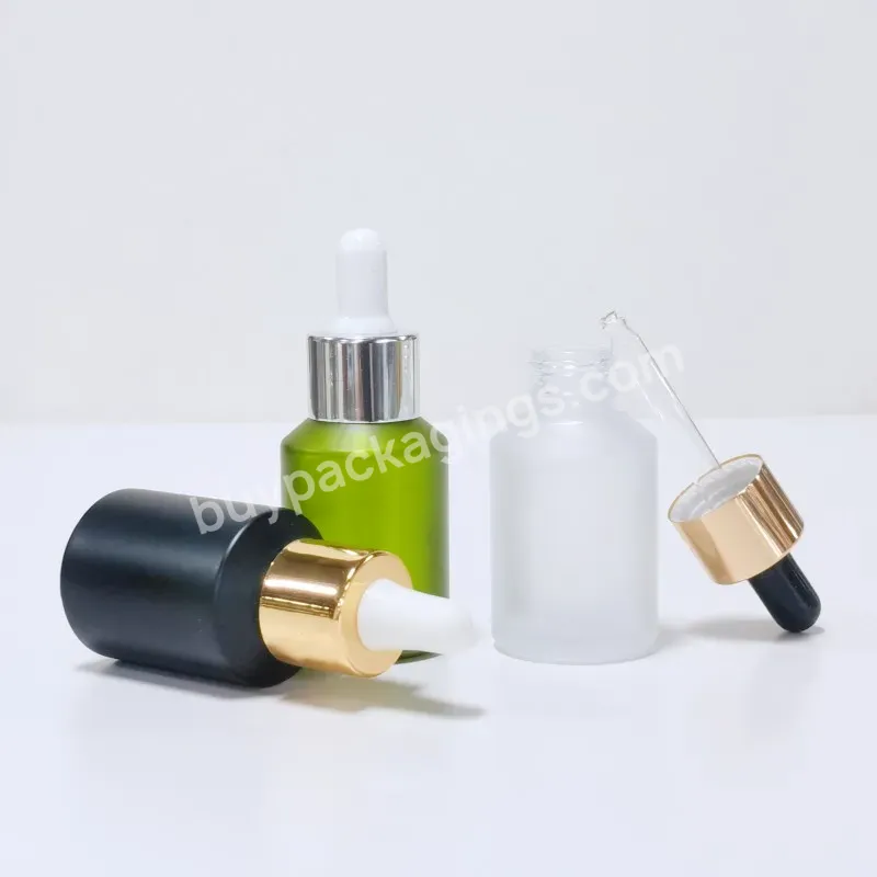 Cosmetic Dropper Bottle 30ml Slant Shoulder Frosted Glass Bottle For Essential Oil Packaging