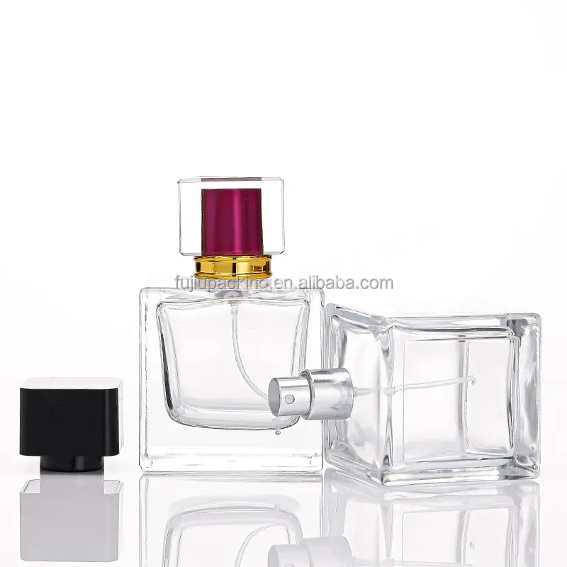 Cosmetic Empty 1oz 50ml 100ml Rectangle Fine Mist Glass Perfume Bottles Spray With Fancy Color Lid