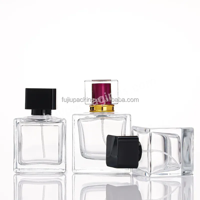 Cosmetic Empty 1oz 50ml 100ml Rectangle Fine Mist Glass Perfume Bottles Spray With Fancy Color Lid