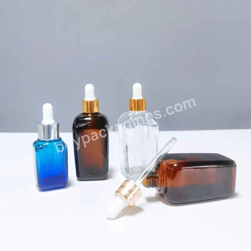 Cosmetic Empty Square Amber Glass Dropper Bottles Serum Glass Press Pump Dropper Bottle For Essential Oil