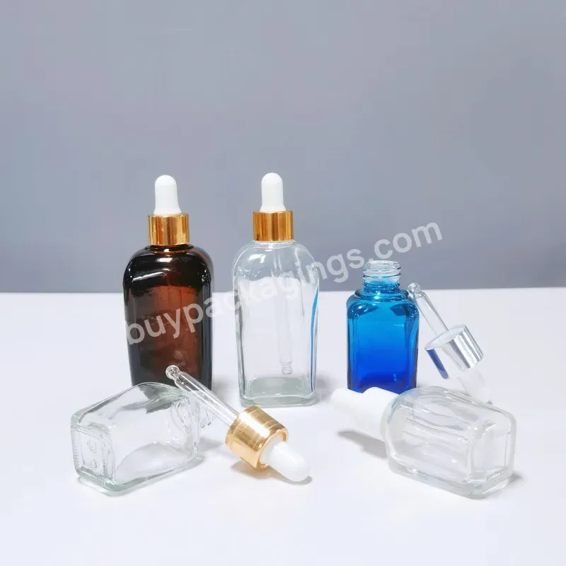 Cosmetic Empty Square Amber Glass Dropper Bottles Serum Glass Press Pump Dropper Bottle For Essential Oil