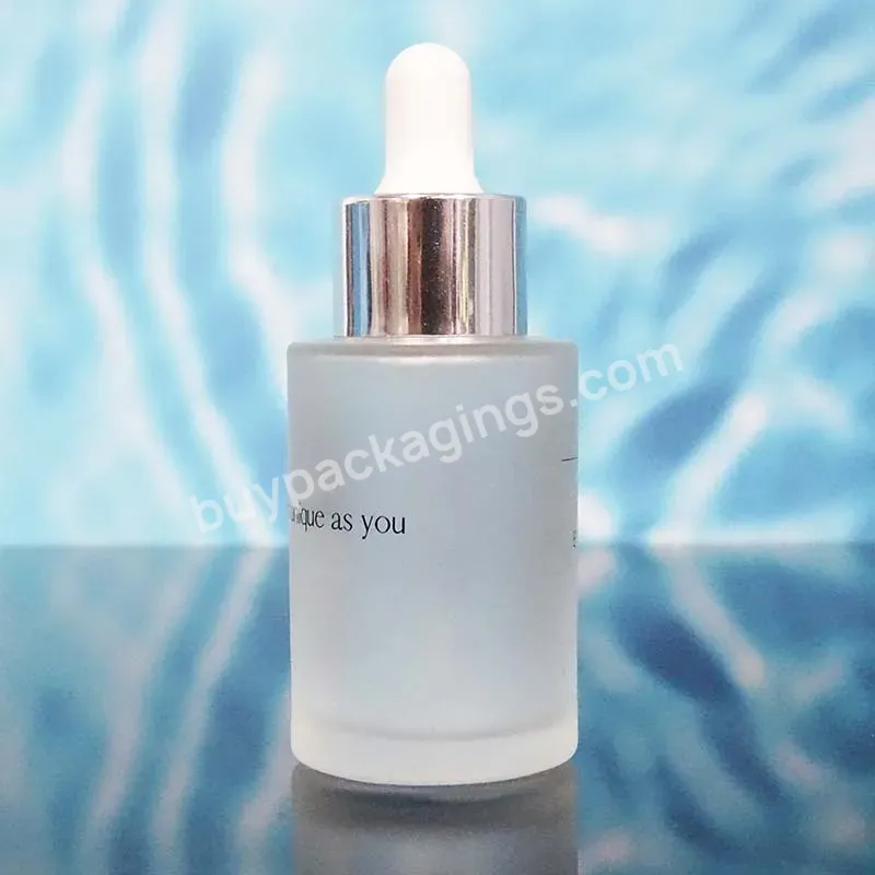 Cosmetic Essential Oil Serum Clear Flat Shoulder Dropper Bottle 20ml 30ml 50ml With White Pipette Dropper