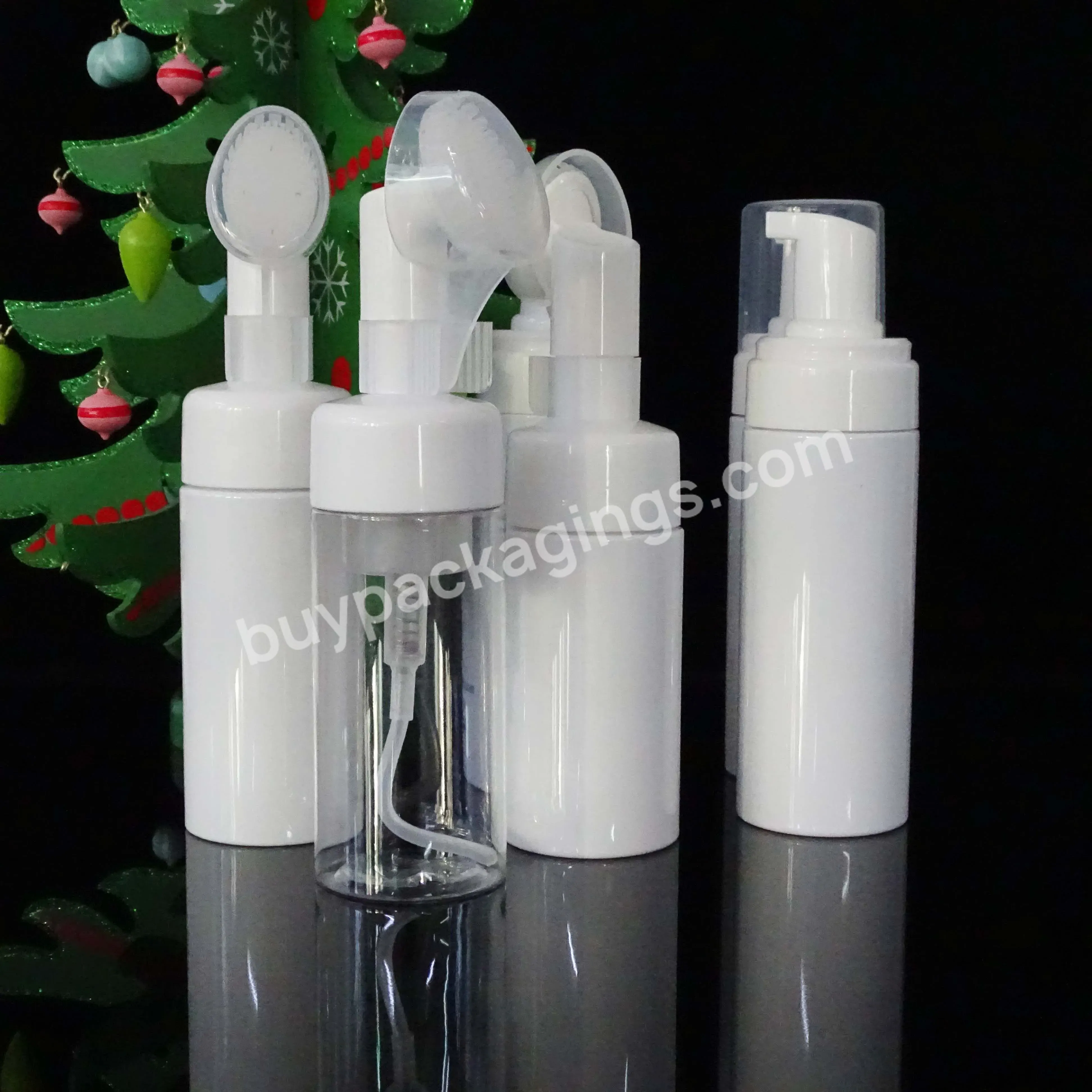 Cosmetic Facial Cleanser 50ml 100ml 150ml Pink White Pet Foam Pump Bottle With Silicone Brush