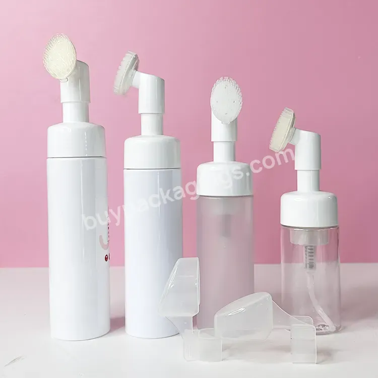 Cosmetic Facial Cleanser Mousse 100ml 150ml 200ml Clear White Plastic Pet Liquid Soap Foam Pump Bottle With Silicone Brushes