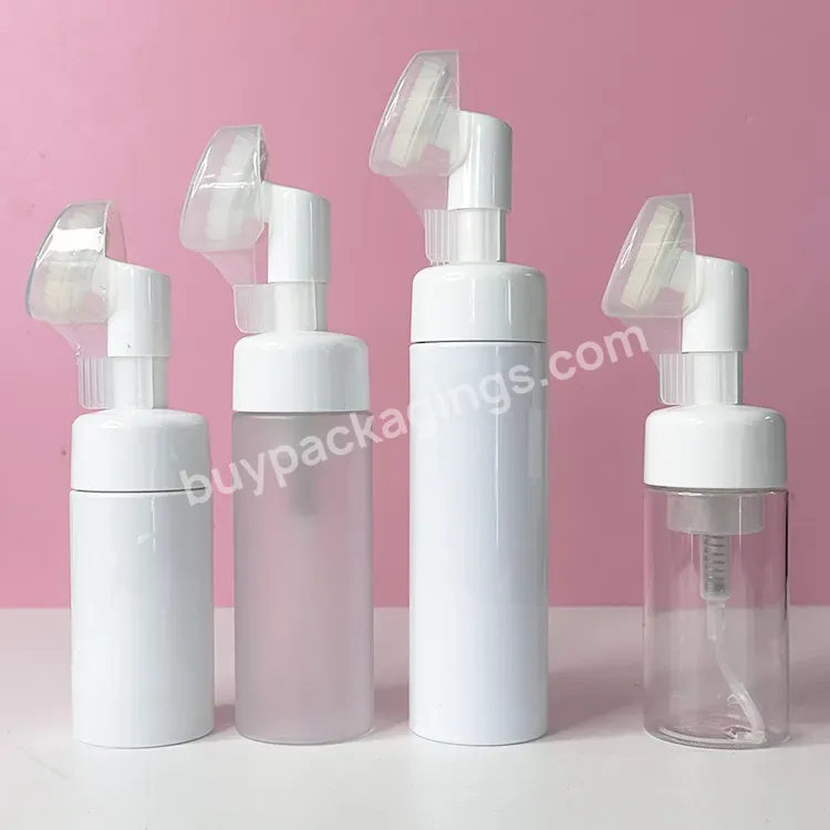 Cosmetic Facial Cleanser Mousse 100ml 150ml 200ml Clear White Plastic Pet Liquid Soap Foam Pump Bottle With Silicone Brushes