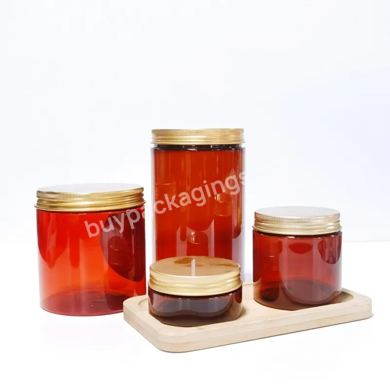 Cosmetic Food Packaging 50ml 80ml 100ml 120ml 150ml 200ml 250ml Amber Pet Plastic Cosmetic Cream Jar With Gold Lid