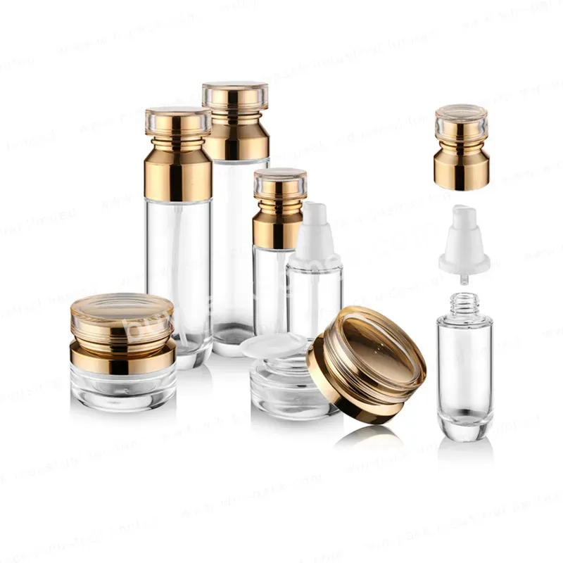 Cosmetic Glass Jar 30g 50g 60ml 100ml 120ml Glass Cream Jar Glass Lotion Bottle With Pump For Sikincare