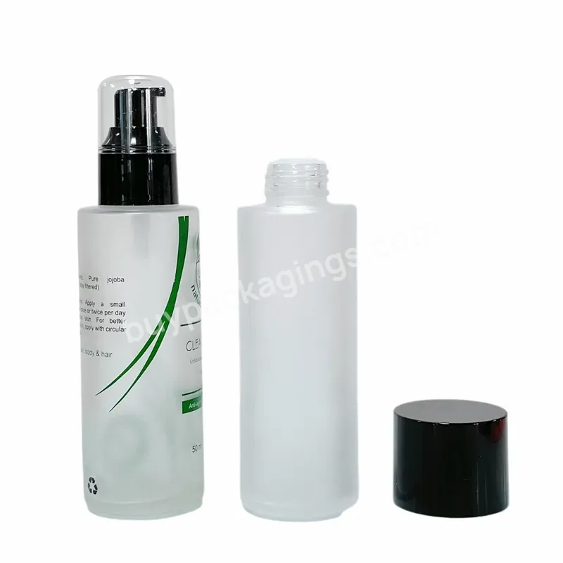 Cosmetic Glass Lotion Pump Bottle Vitamin E Natural Moisturiser Frosted 100ml Lotion Bottle With Black Screw Cap