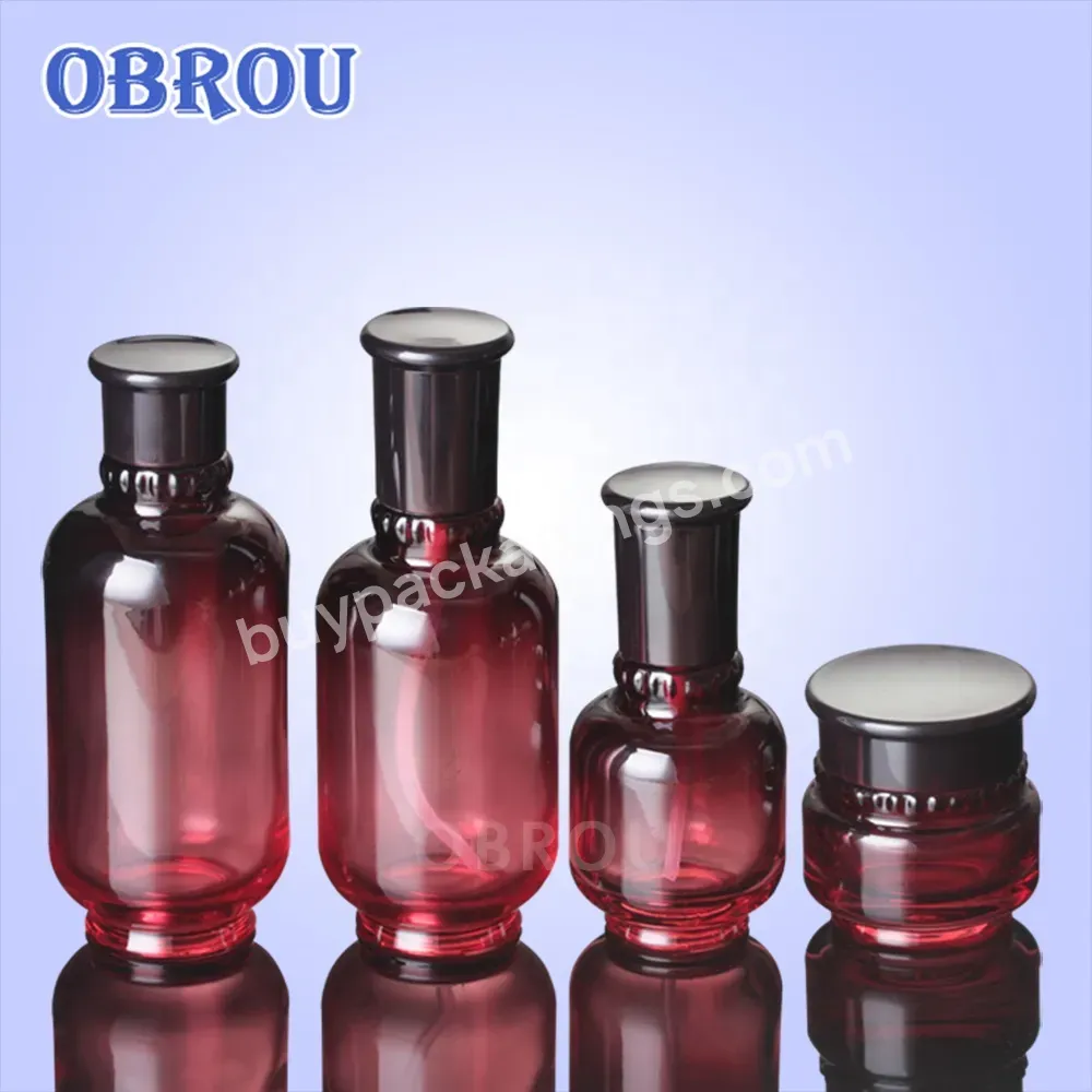 Cosmetic Glass Package 50g Skin Care Cream Jars Wine Red 50ml Lotion Pump Bottles 180ml Toner Bottle