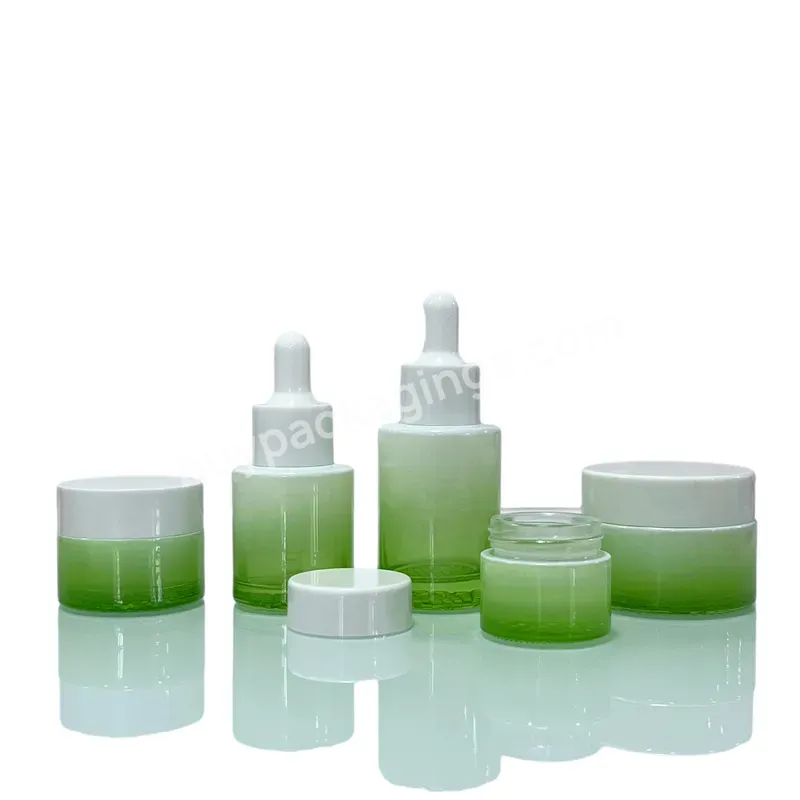 Cosmetic Glass Packaging Set Serum Bottle 20ml 30ml 50ml 10g 20g 30g 50g 60g Green Skincare Bottle And Jar Set