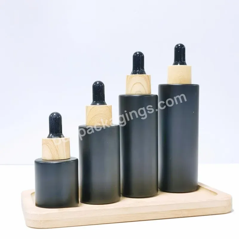 Cosmetic Matte Frosted Black Bottles Flat Shoulders Essential 40ml 60ml 80ml Dropper Glass Oil Pump Spray Bottle