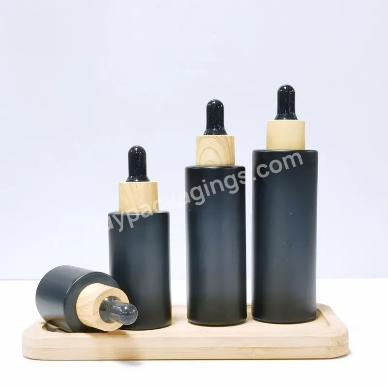 Cosmetic Matte Frosted Black Bottles Flat Shoulders Essential 40ml 60ml 80ml Dropper Glass Oil Pump Spray Bottle