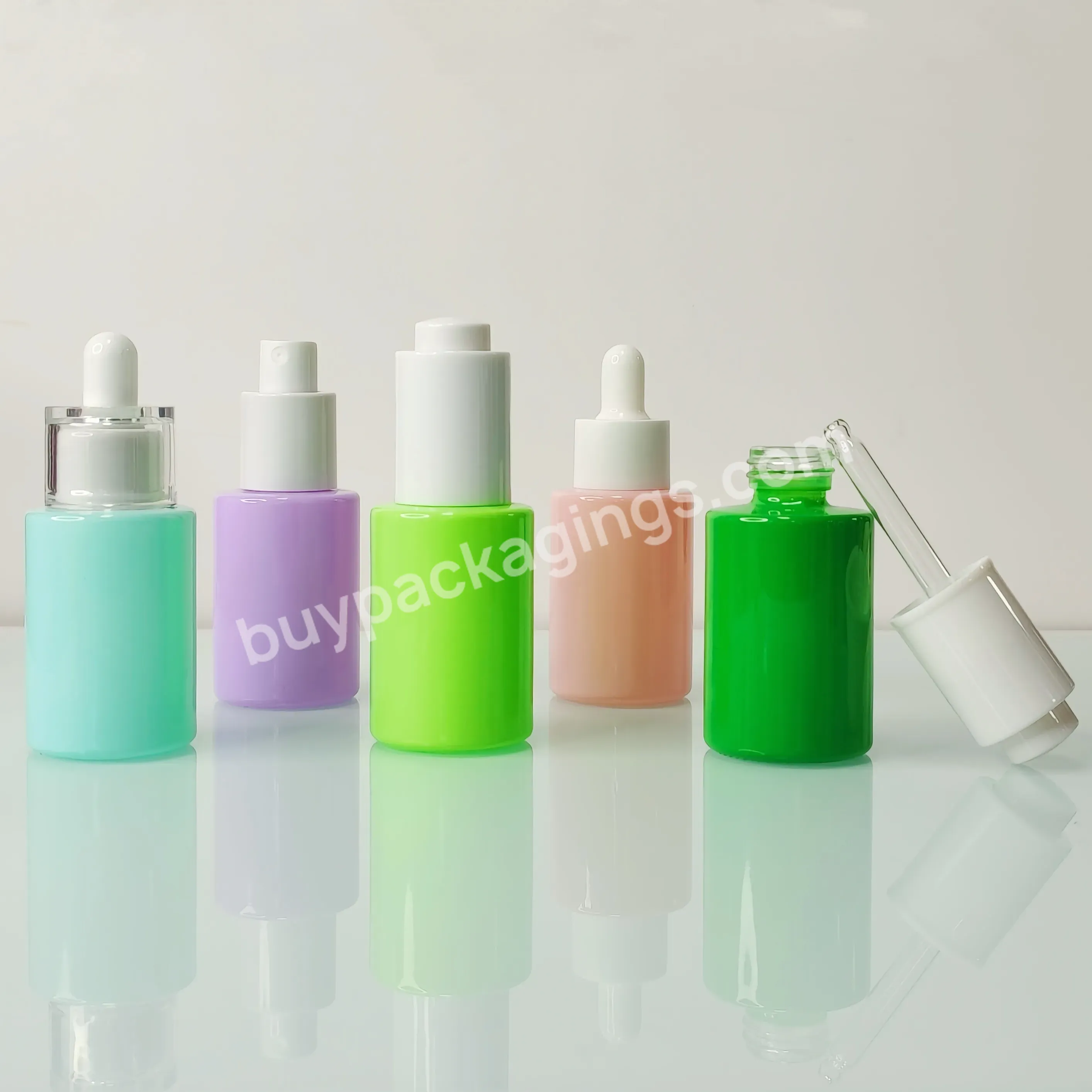 Cosmetic Package Pink Green Blue Purple 1oz 30ml Personal Care Serum Essential Oil Glass Dropper Bottle