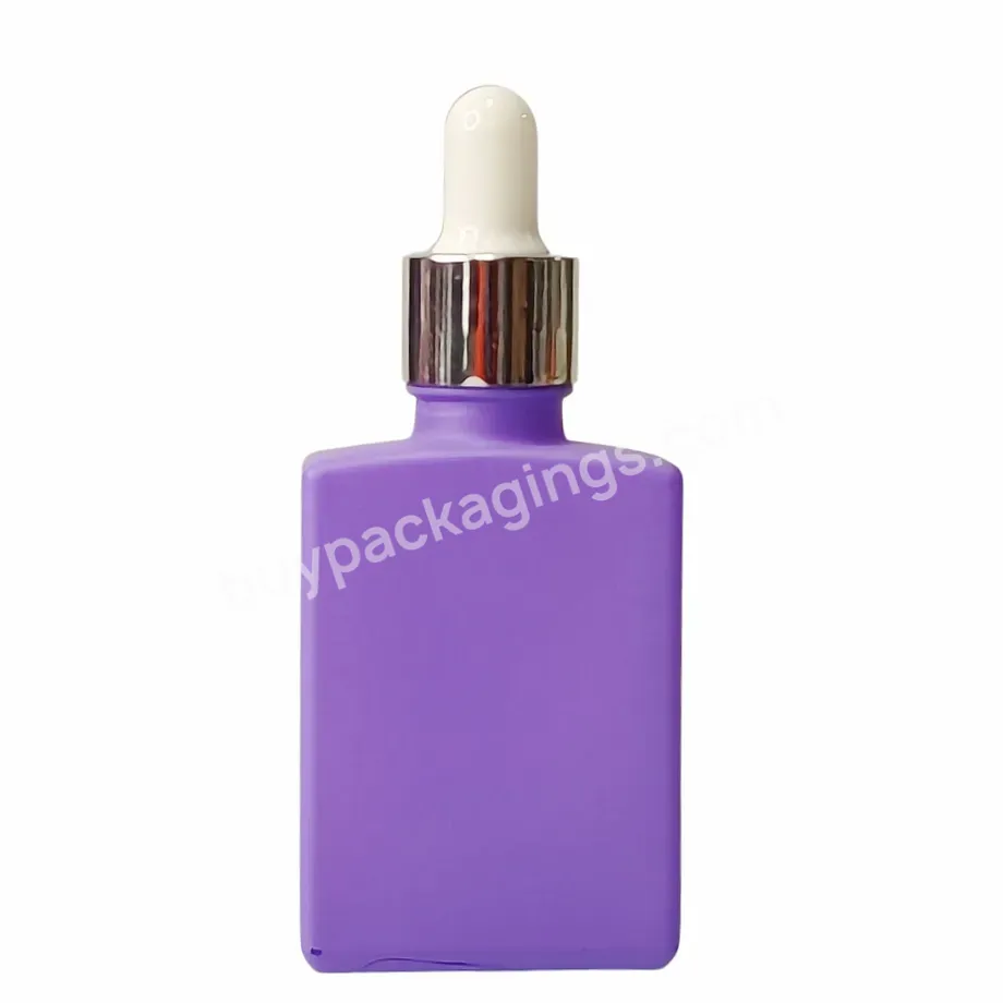 Cosmetic Package Square Red Glass Pipette Flat Serum Bottles 30ml 50ml 100ml Essential Oil Rectangle Glass Dropper Bottle