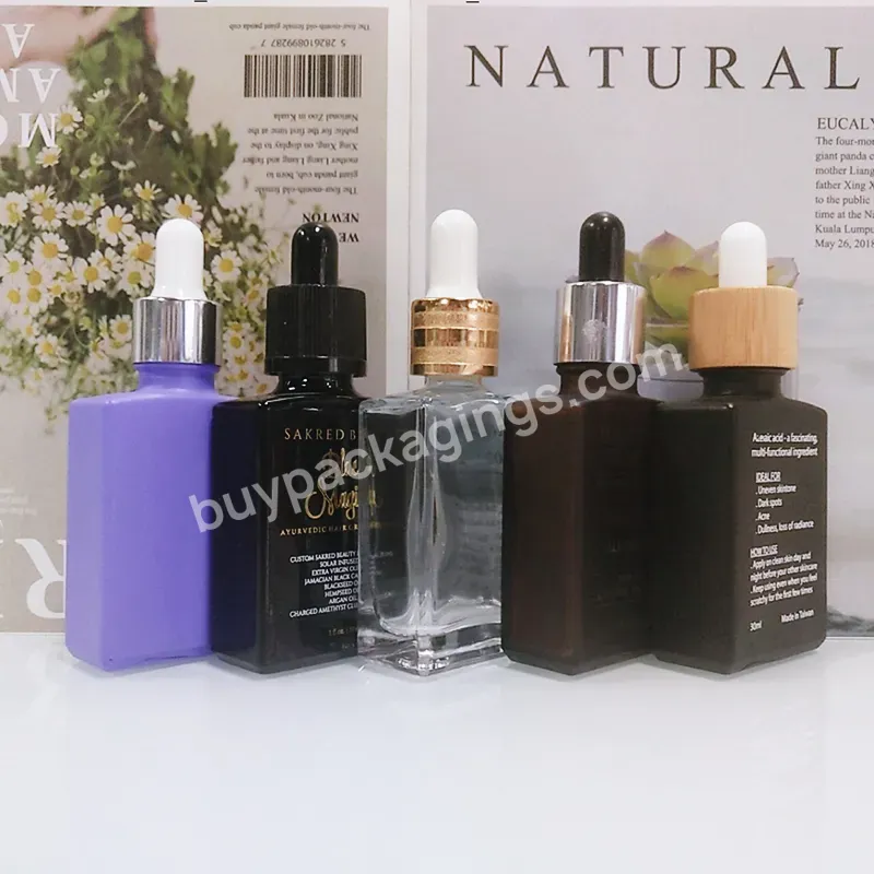 Cosmetic Package Transparent Rectangle Glass Bottles 15ml 30ml 50ml 100ml Essential Oil Rectangle Glass Dropper Bottle