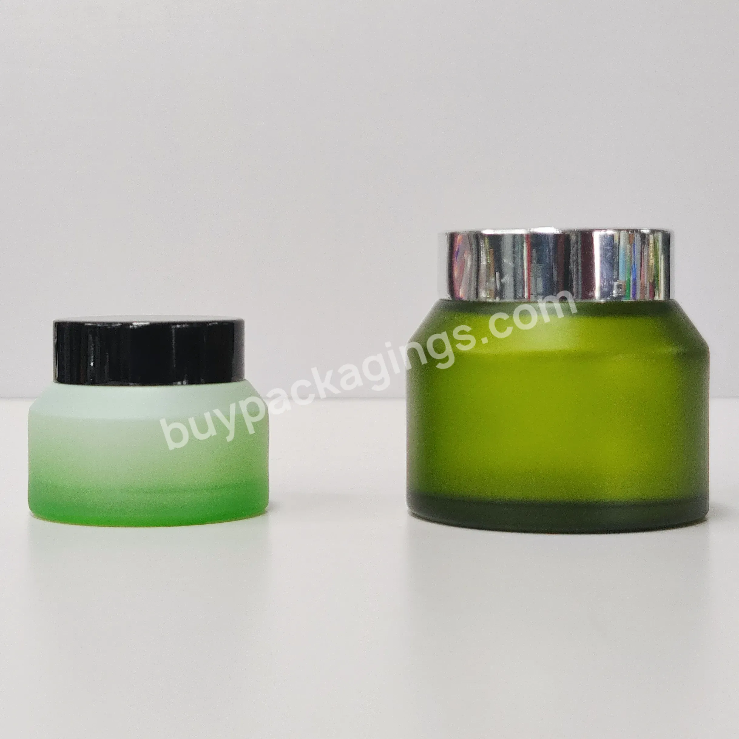 Cosmetic Packaging 15g 30g 50g 100g Cream Lotion Forested Green Gradient Glass Jar With Black Plastic Sliver Aluminum Screw Lid