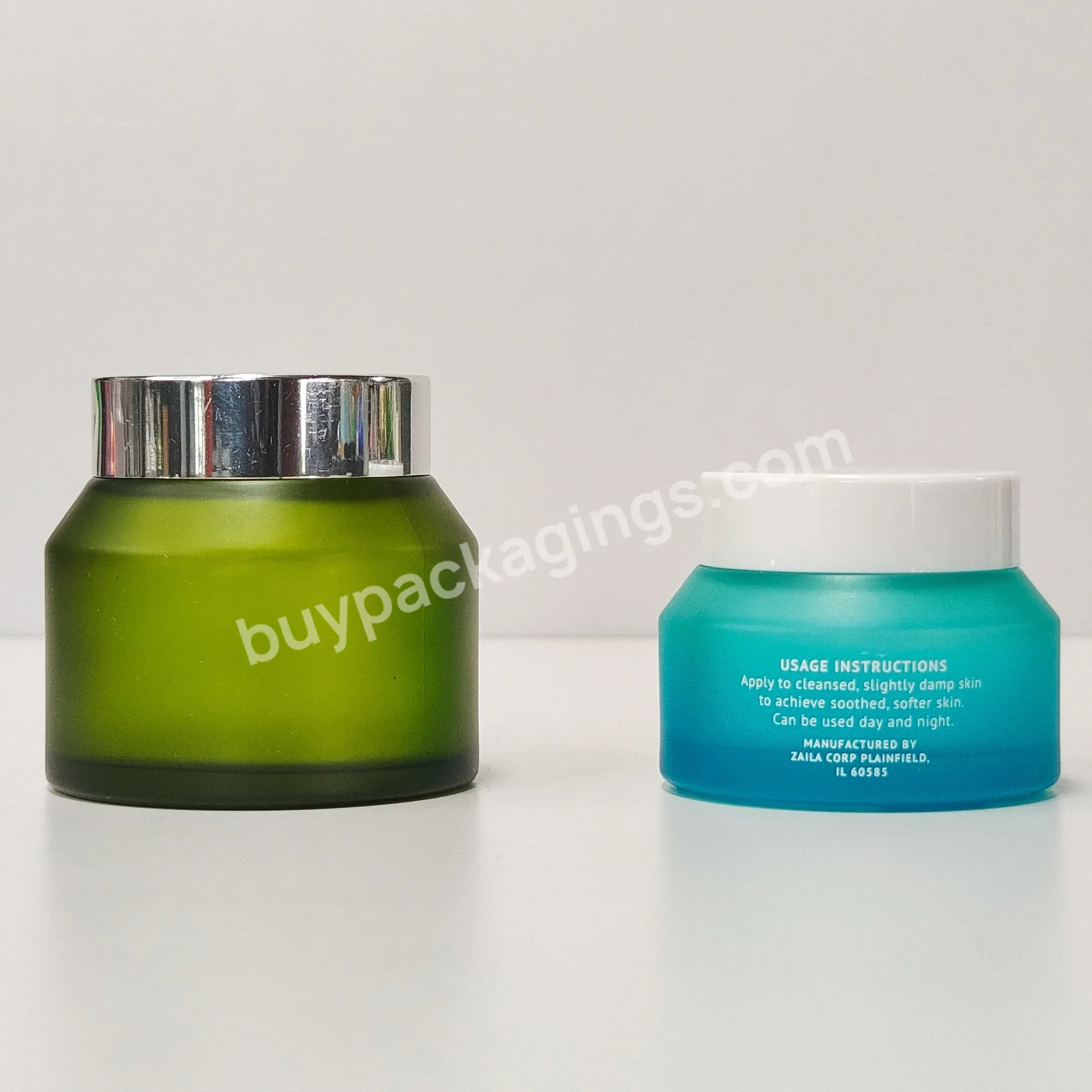 Cosmetic Packaging 15g 30g 50g 100g Cream Lotion Forested Green Gradient Glass Jar With Black Plastic Sliver Aluminum Screw Lid