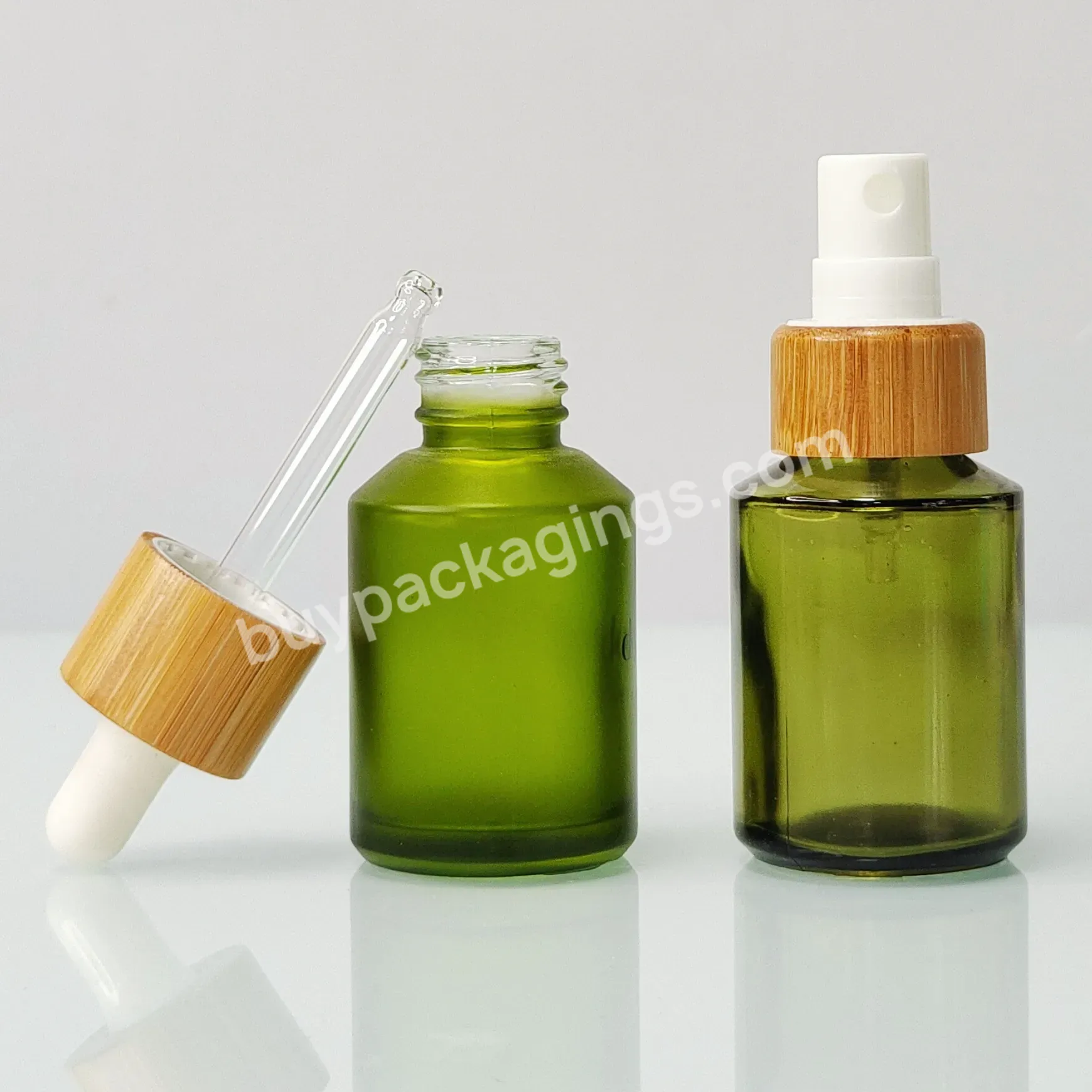 Cosmetic Packaging 15ml 30ml 50ml 100ml Frosted Green Pump Dropper Oblique Shoulder Lotion Oil Glass Bottles