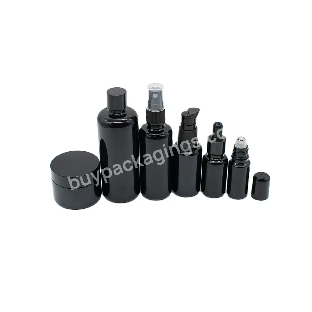 Cosmetic Packaging 15ml 30ml 60ml 125ml 200ml Black Glass Spray Bottles Full Set Frosted Amber Glass Bottle With Black Pump