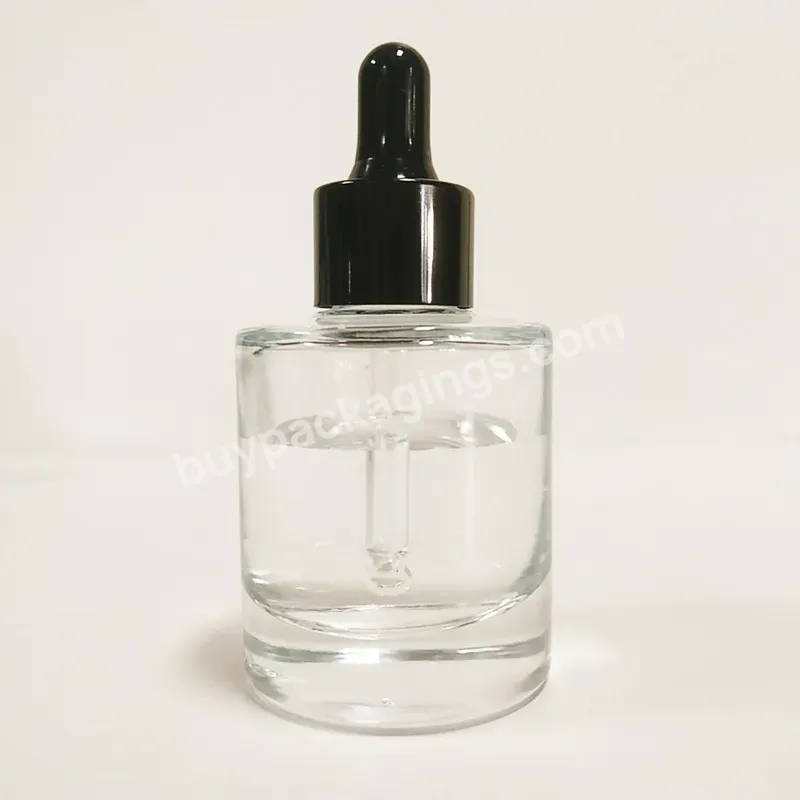 Cosmetic Packaging 30ml 50ml Thick Wall Clear Heavy Bottom Glass Dropper Bottle With Black Plastic Dropper