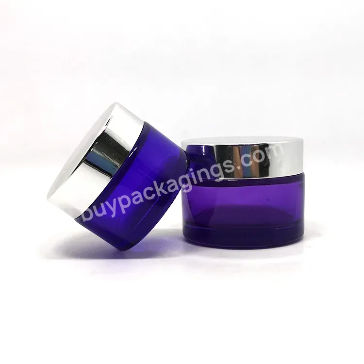 Cosmetic Packaging 5g 10g 15g 20g 30g 50g 100g Purple Glass Cosmetic Cream Jar With Silver Aluminum Screw Lid - Buy Glass Cream Jar,High End 20ml 30ml 50ml Wide Mouth Black Skin Care Cream Packaging Glass Jar With Golden Cap For Cosmetics,Cosmetic Gl