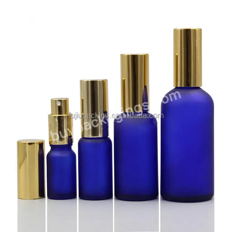 Cosmetic Packaging Bottle 30ml 50ml 100ml Refill Essential Oil Bottle Screw Gold Lid 2oz Blue Glass Spray Bottles