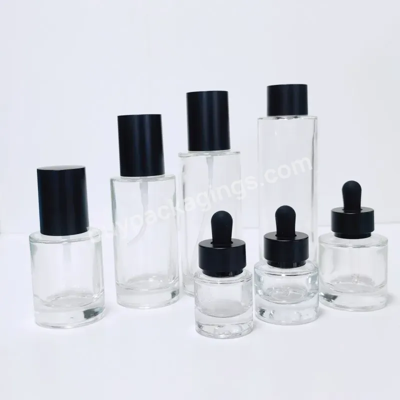 Cosmetic Packaging Containers Empty Transparent Lotion Face Cream Glass Jar Bottle Set With Black Lid