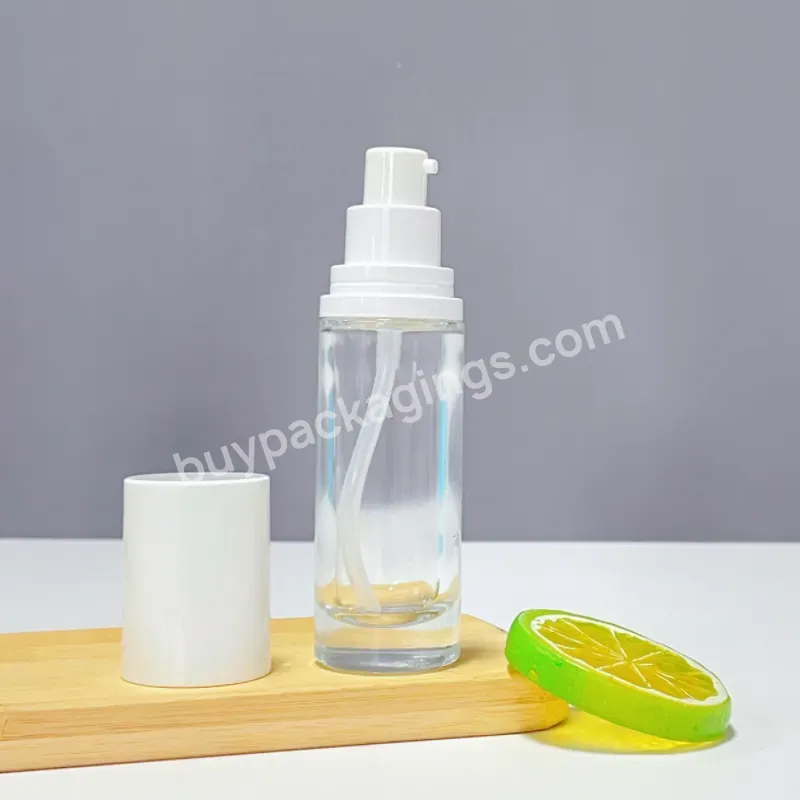 Cosmetic Packaging Custom Logo Bb Cream Lotion Pump Clear Frosted Round 30ml Glass Liquid Empty Foundation Bottle