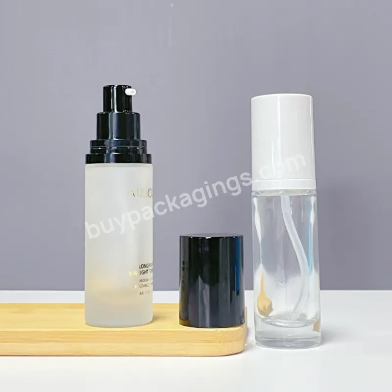 Cosmetic Packaging Custom Logo Bb Cream Lotion Pump Clear Frosted Round 30ml Glass Liquid Empty Foundation Bottle