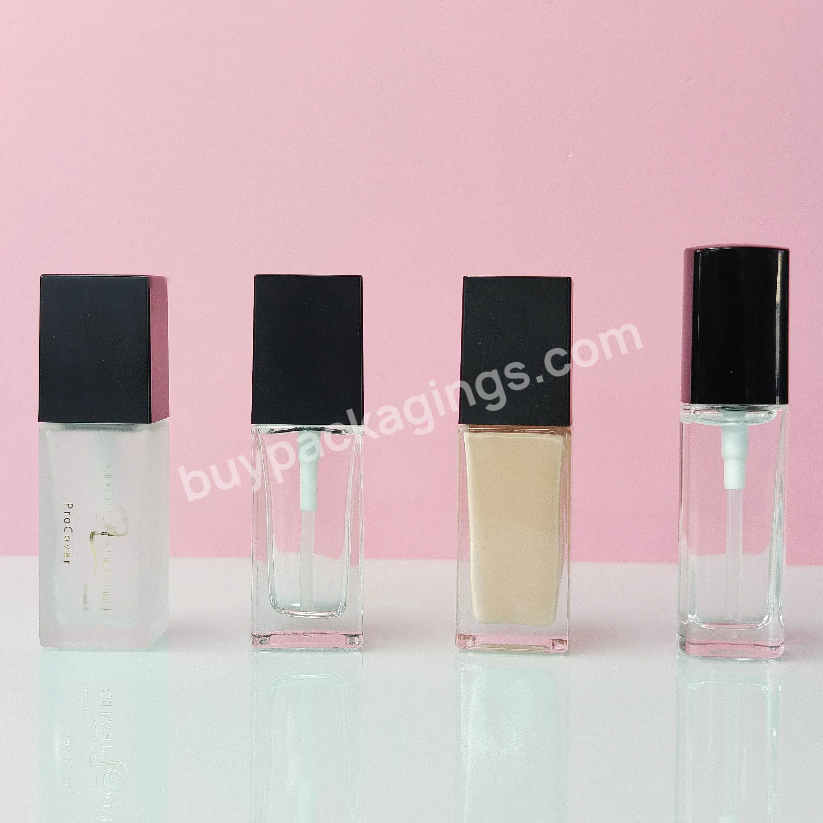 Cosmetic Packaging Custom Logo Bb Cream Lotion Pump Frosted Square 30ml Glass Liquid Empty Foundation Bottle