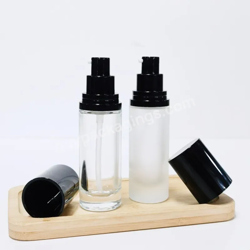 Cosmetic Packaging Custom Logo Bb Cream Lotion Pump Frosted Transparent Round 30ml Glass Liquid Empty Foundation Bottle