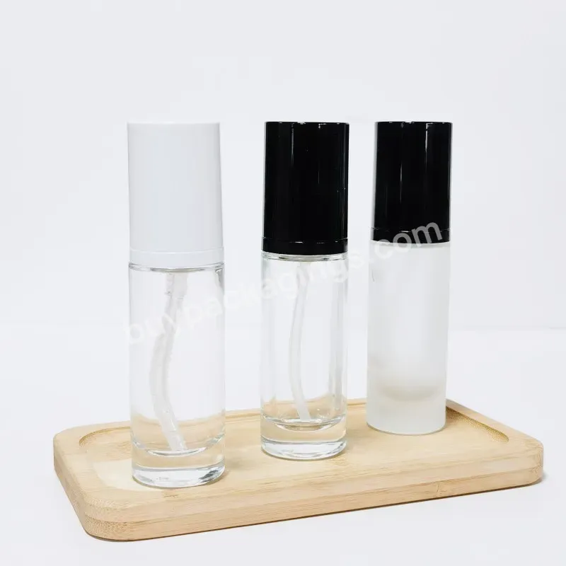 Cosmetic Packaging Custom Logo Bb Cream Lotion Pump Frosted Transparent Round 30ml Glass Liquid Empty Foundation Bottle