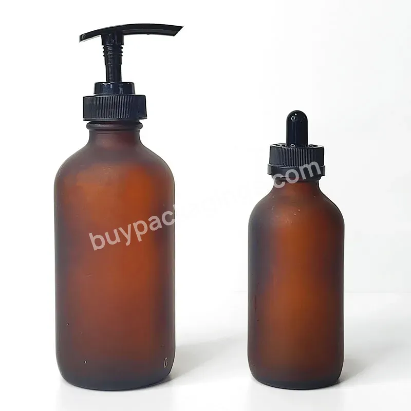 Cosmetic Packaging Lotion Cream Shampoo Dispenser Frosted Amber Pump Glass Boston Bottle