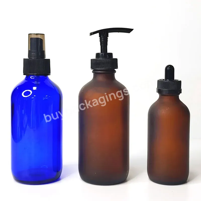 Cosmetic Packaging Lotion Cream Shampoo Dispenser Frosted Amber Pump Glass Boston Bottle