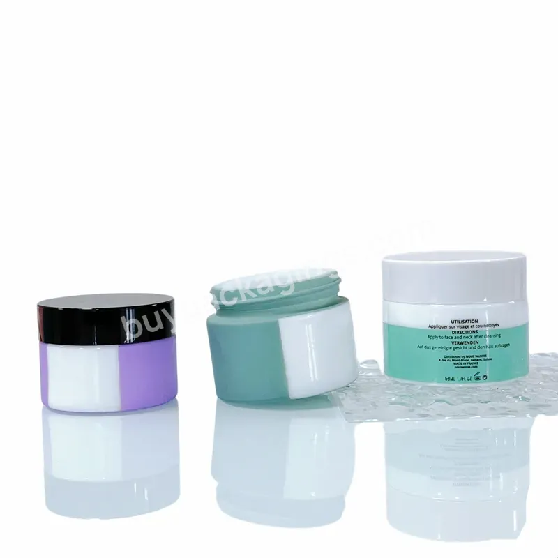 Cosmetic Packaging Oem Shiny Matte Blue Face Cream Round Small Empty 50g 100g Glass Pot Cosmetic Cream Jar With Lid