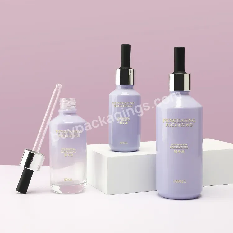 Cosmetic Packaging Purple Gradient 30ml Serum Dropper Bottle Glass 50ml Skincare Packaging Hair Oil Bottle With Pipette Dropper