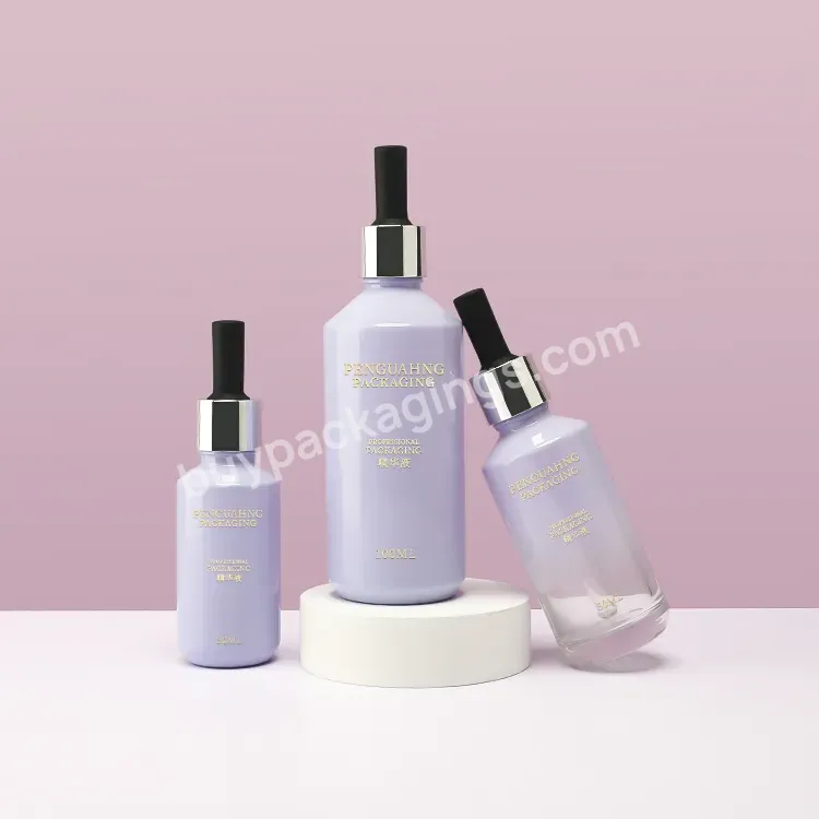 Cosmetic Packaging Purple Gradient 30ml Serum Dropper Bottle Glass 50ml Skincare Packaging Hair Oil Bottle With Pipette Dropper