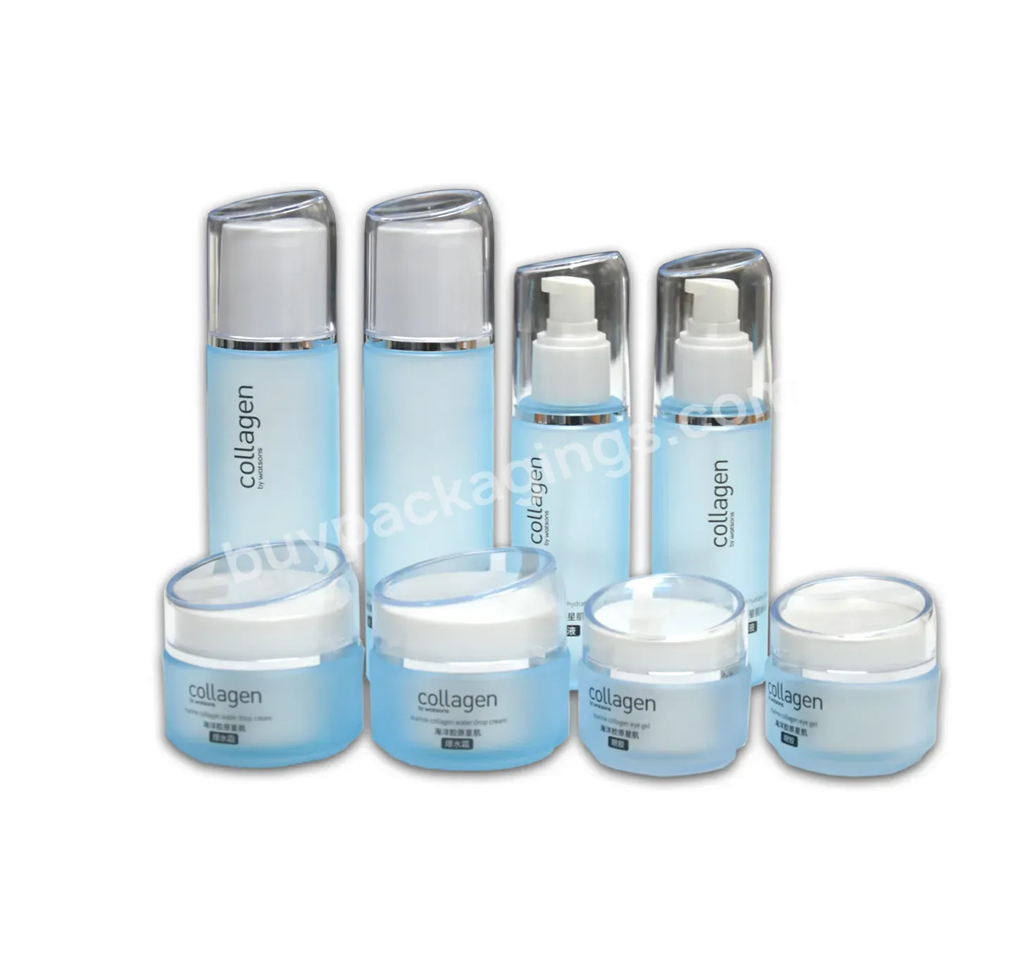 Cosmetic Packaging Set Custom Blue Empty Skincare Plastic Lotion Bottles And Cream Jars Sets