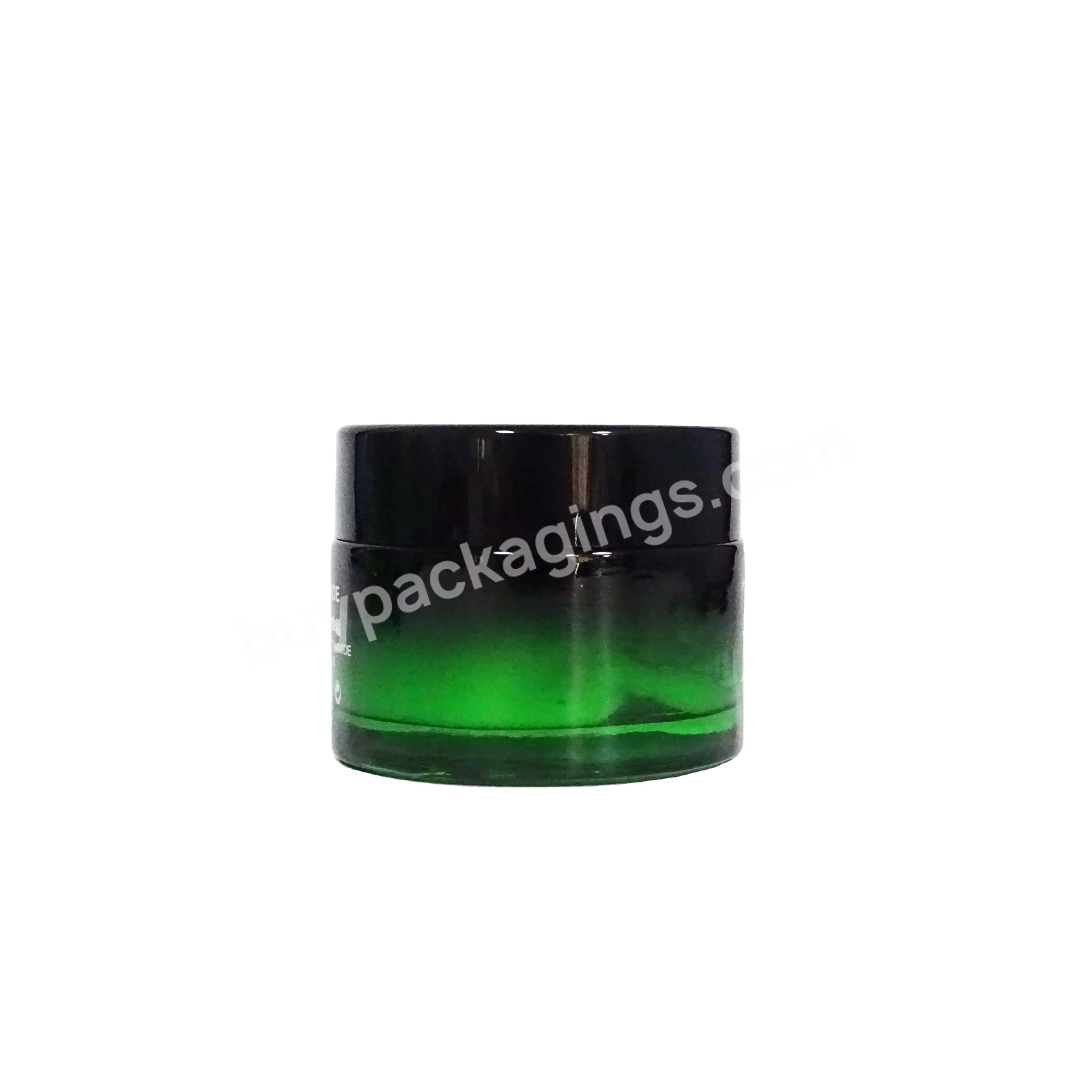 Cosmetic Packing Empty Wholesale Round Gradient Green And Black Glass Cream Jar With Black Plastic Lid - Buy Glass Cosmetic Jar With Refill,Cosmetic Glass Jar 50ml 200ml,Glass Cosmetics Jar With Black.