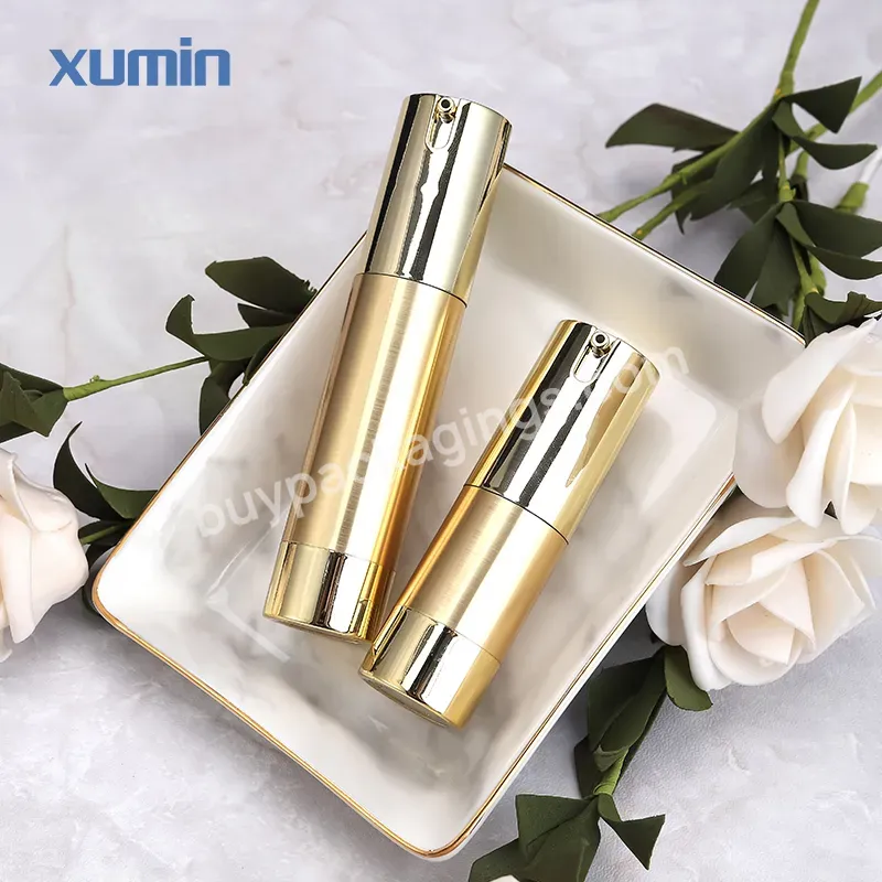 Cosmetic Plastic Packaging 10ml 20ml 25ml 30ml Gold Airless Lotion Bottles White Gold Pump Head